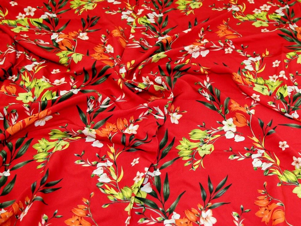 John Kaldor Red Fernando Viscose Challis Fabric