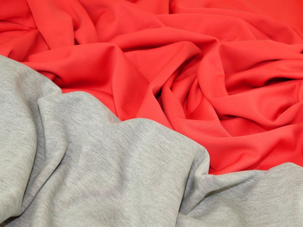 Coral & Grey Deadstock Reversible Scuba Stretch Knit Fabric