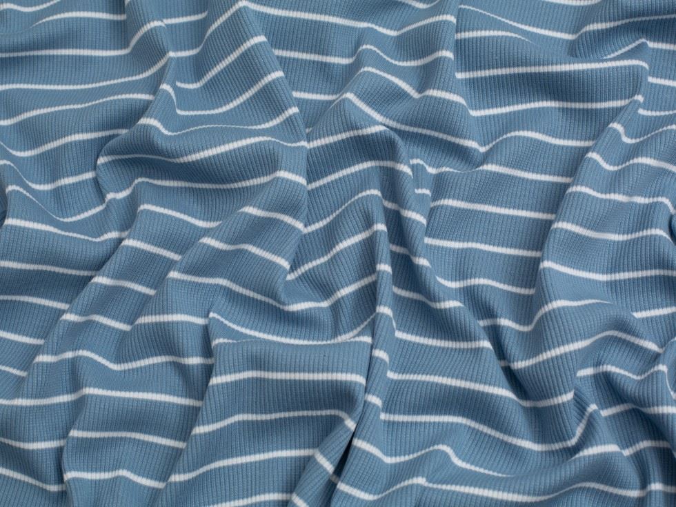 Yarn Dyed Heavy Cotton Rib Stretch Knit Fabric Soft Blue