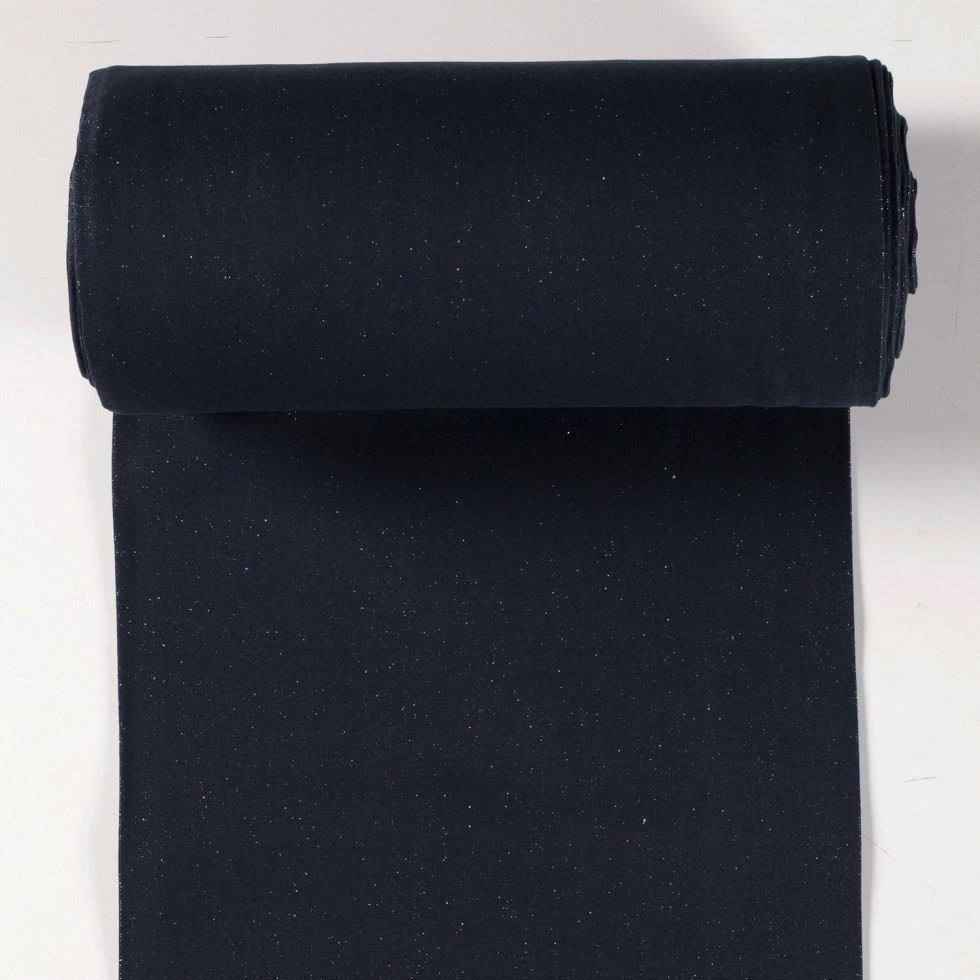 Navy & Silver Lurex Tubular Rib Stretch Knit Fabric