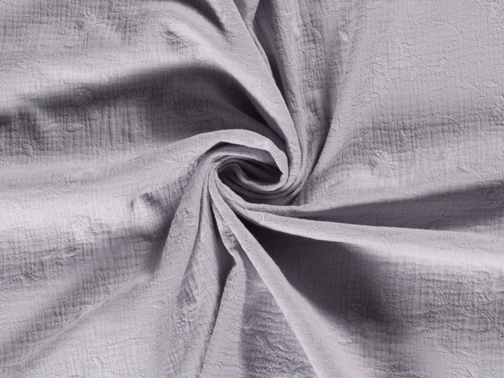 Embroidered Cotton Double Gauze Fabric Light Grey
 