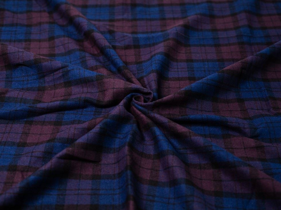Minerva Core Range Navy & Wine Brushed Cotton Flannel Fabric