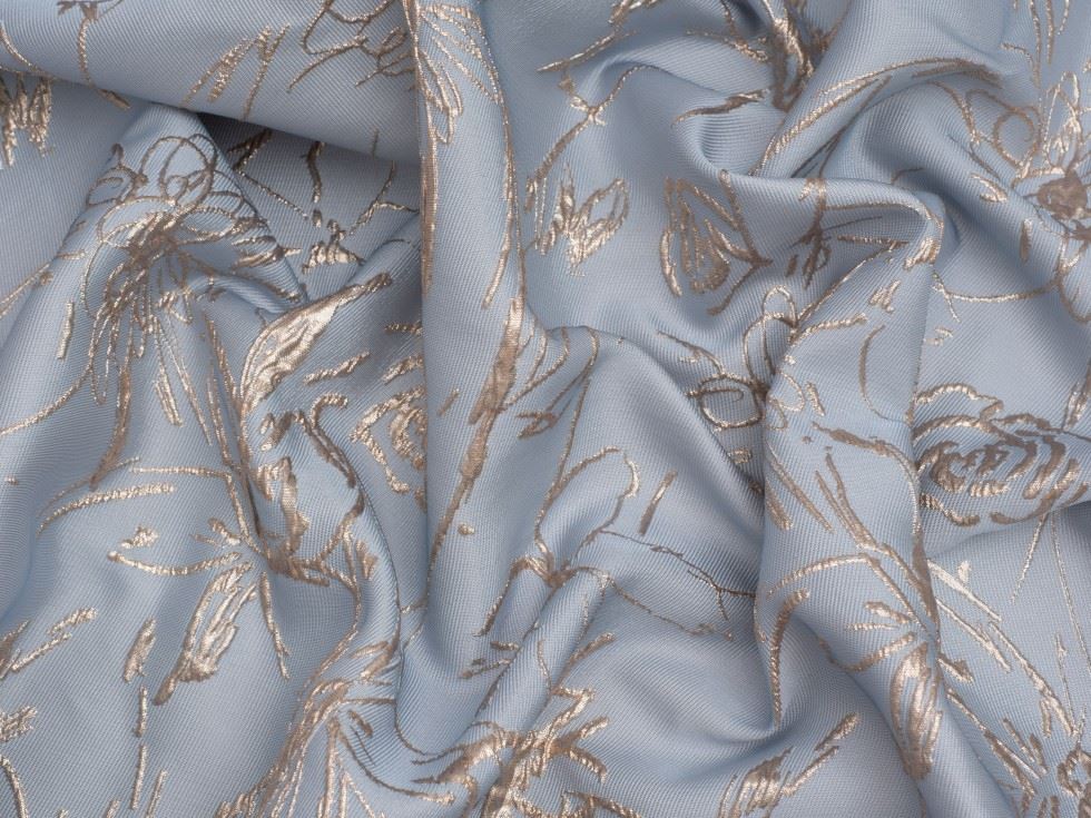Minerva Core Range Chloe Textured Woven Brocade Fabric Blue & Gold
 