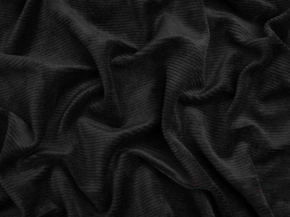 Minerva Core Range 8 Wale Velour Rib Stretch Knit Cord Fabric Black