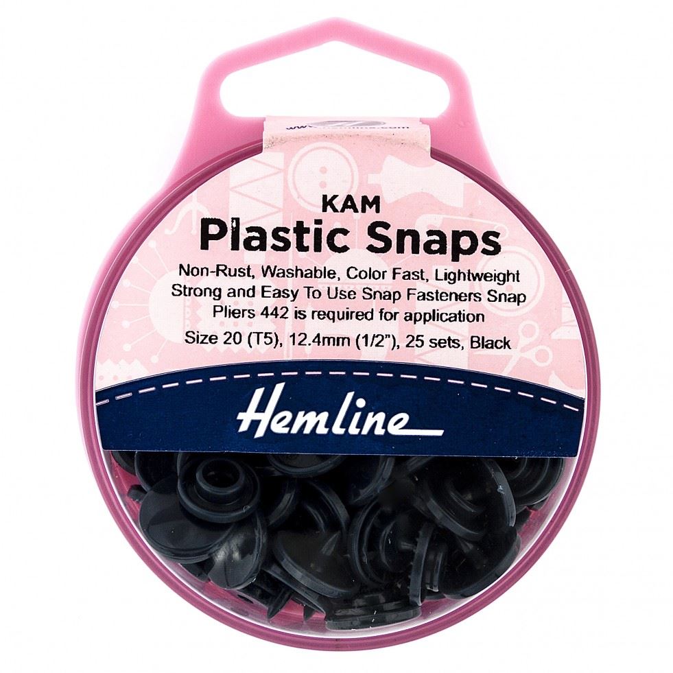 Hemline Black Kam Plastic Snaps