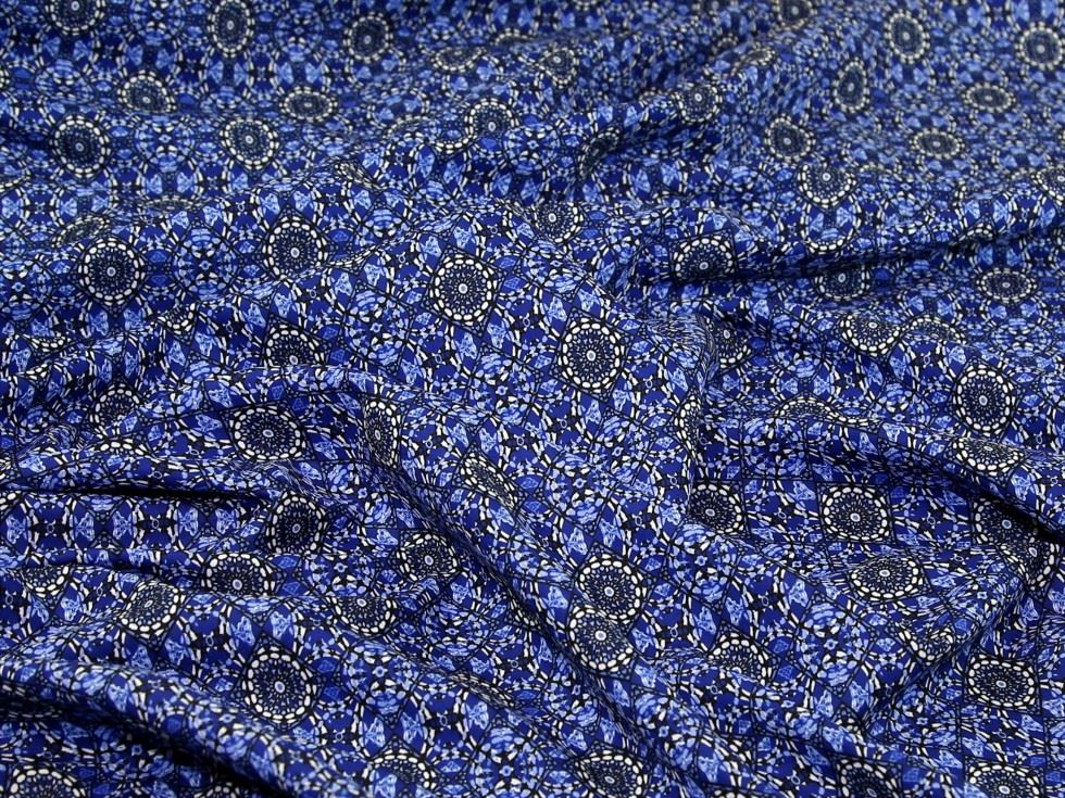 Deadstock Digital Print Smooth Crepe Fabric Blue
 