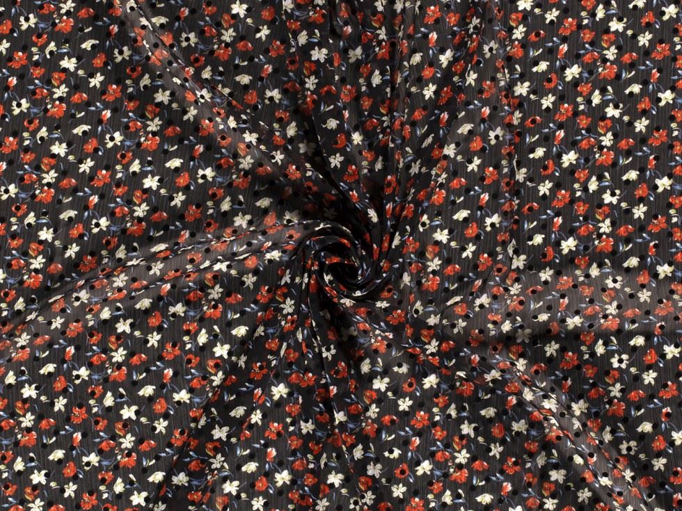 Sheer Chiffon Fabric Red on Black
 