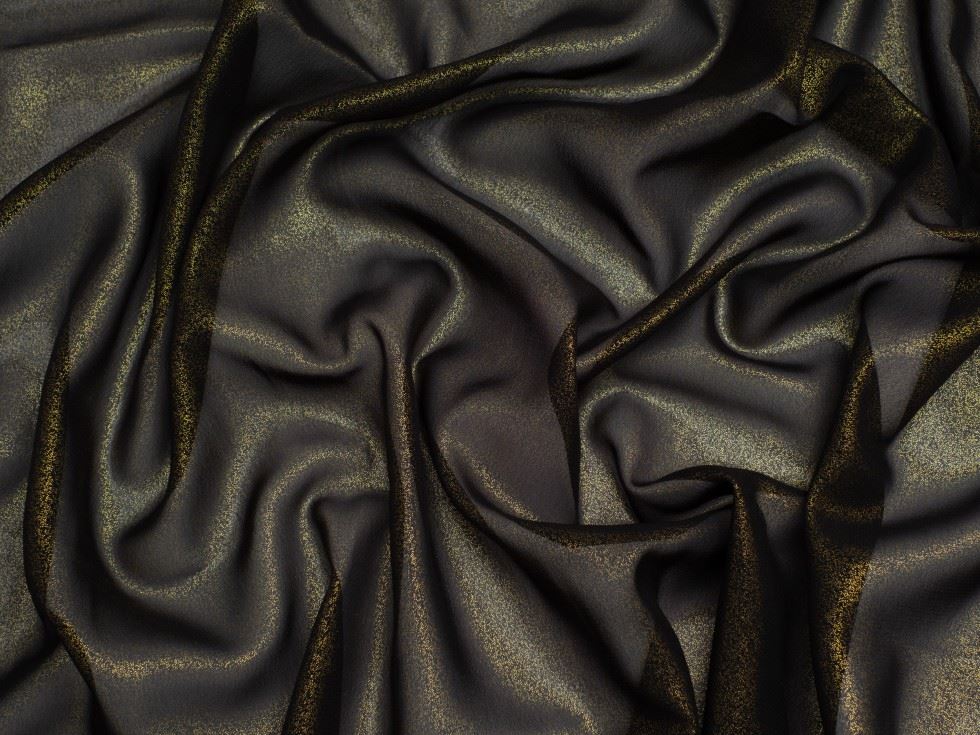 Minerva Core Range Metallic Foil Sheer Chiffon Fabric Black & Gold
 
