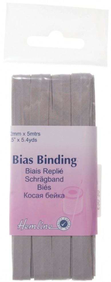 Hemline Polycotton Bias Binding Tape Light Grey