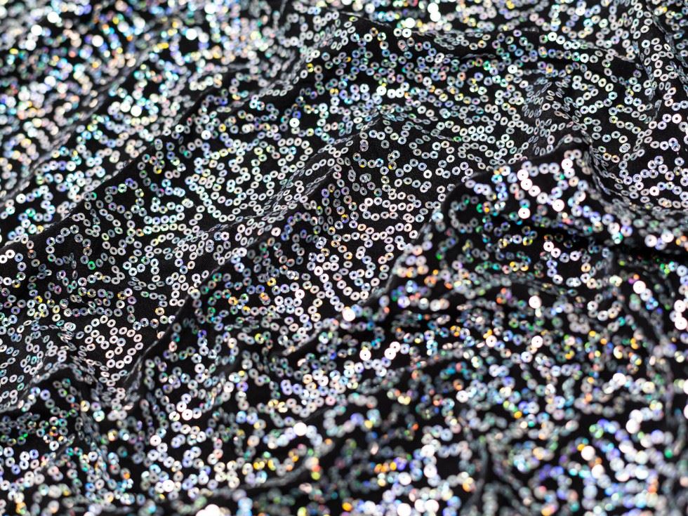 Minerva Core Range Sequin ITY Silky Stretch Knit Fabric Black & Silver
 