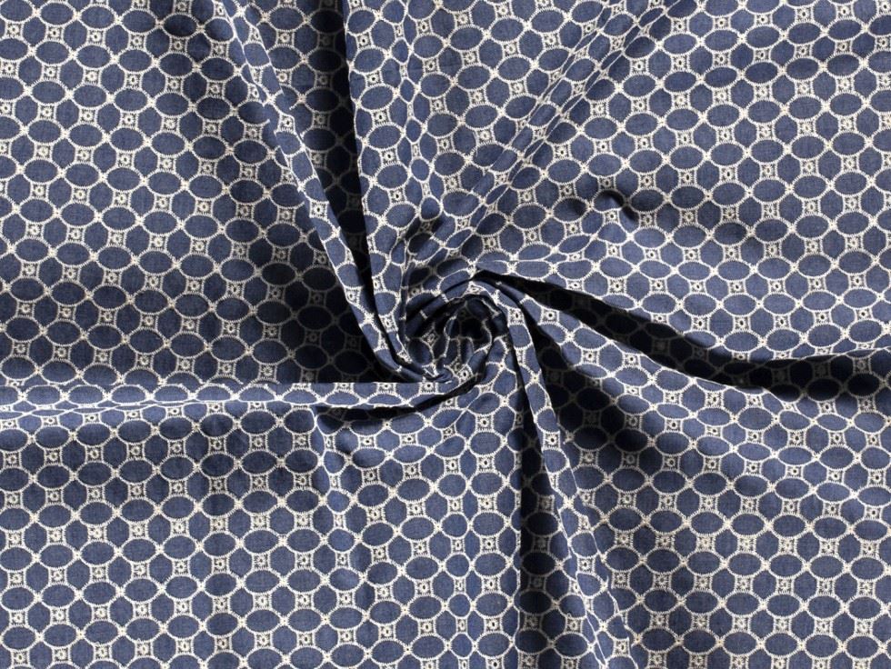 Embroidered Cotton Denim Fabric Blue
 