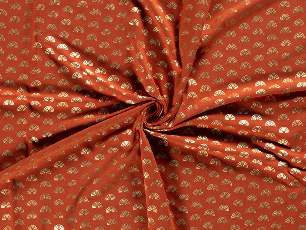 Rust Metallic Cotton Jersey Stretch Knit Fabric