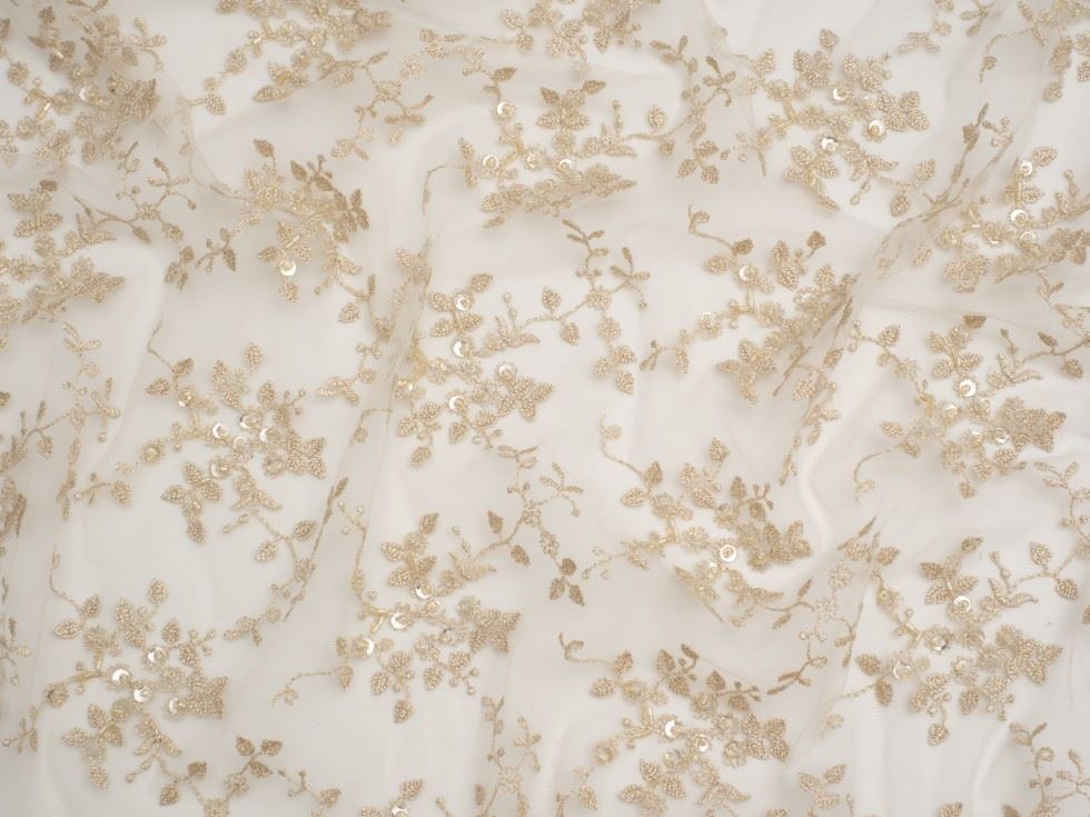 Minerva Core Range Gold Beaded Embroidered Tulle Lace Fabric