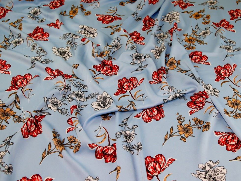 Sky Blue Deadstock Stretch Woven Polyester Crepe Fabric