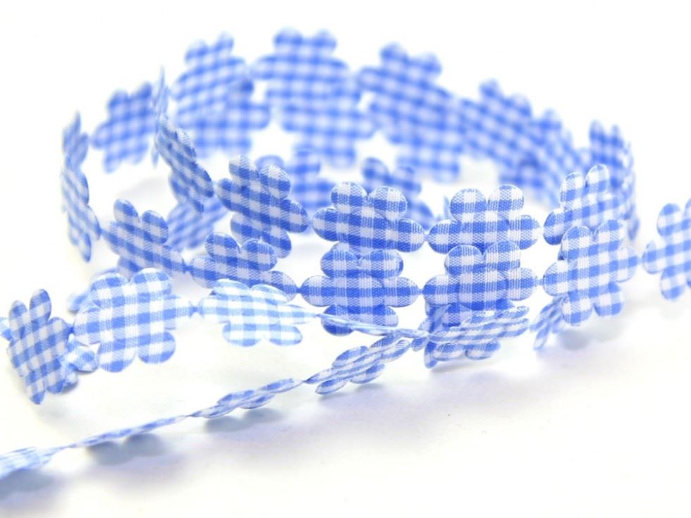 Blue Gingham Flower Garland Trim