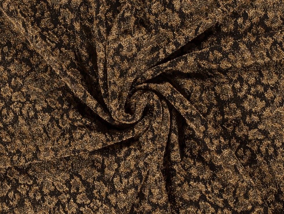 Metallic Textured Stretch Knit Fabric Gold on Black
 