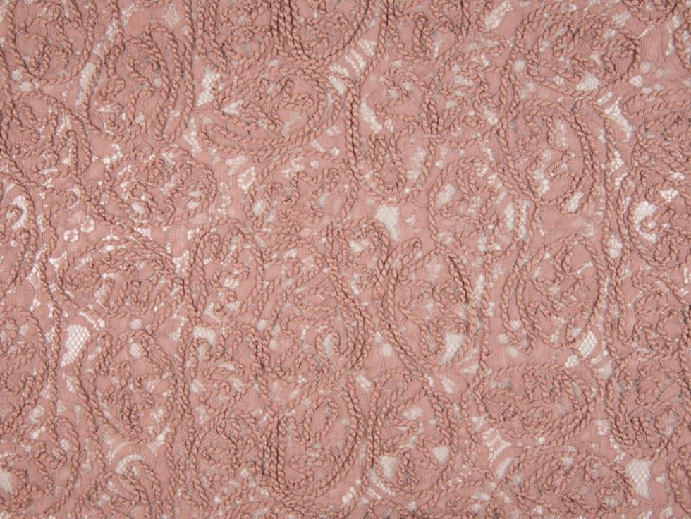 Old Rose Pink Deadstock Embroidered Lace Fabric
