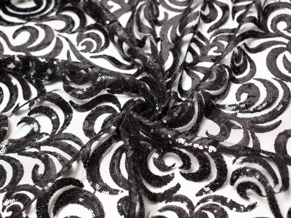Samos Embroidered Lace Fabric Black
 