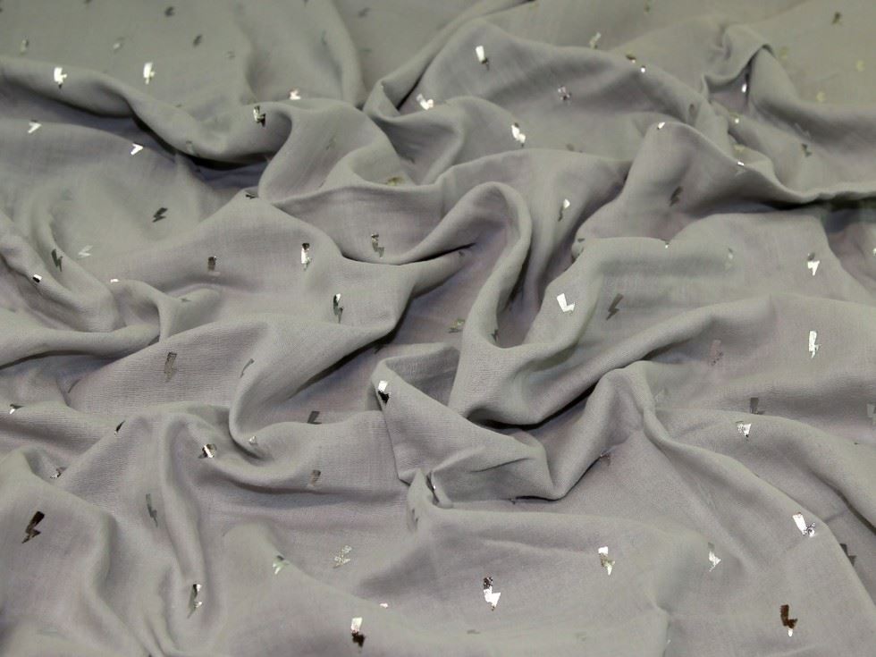 Grey & Silver Deadstock Foil Cotton Double Gauze Fabric