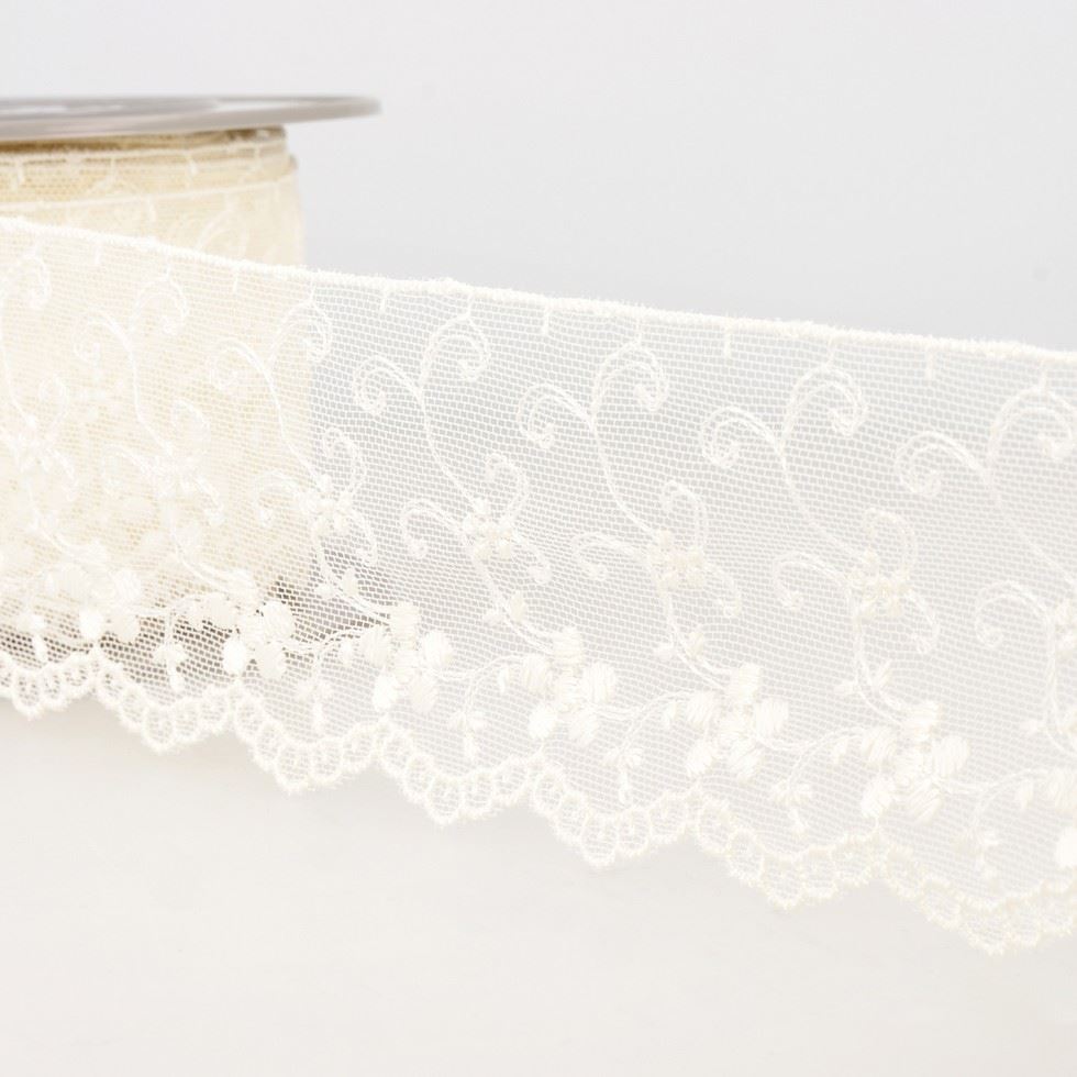 Stephanoise Ivory Embroidery Tulle Lace Trim