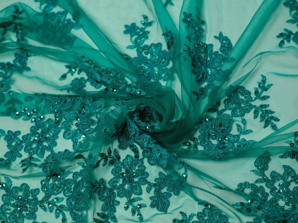 Minerva Core Range Naomi Beaded Lace Fabric Turquoise
 