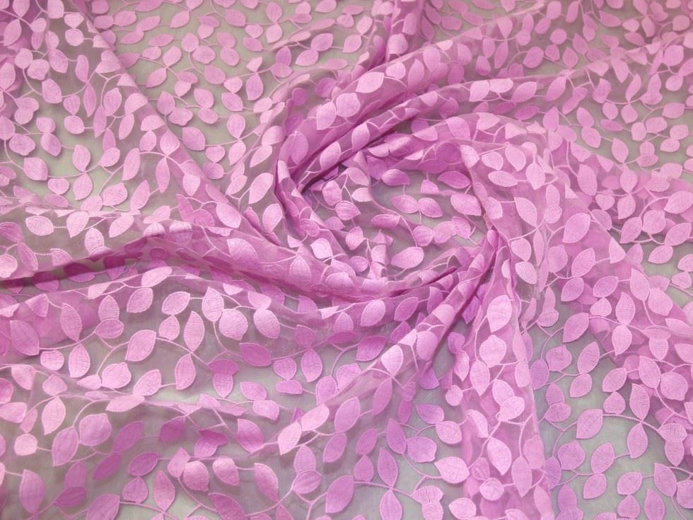 Lavender Deadstock Embroidered Organza Fabric