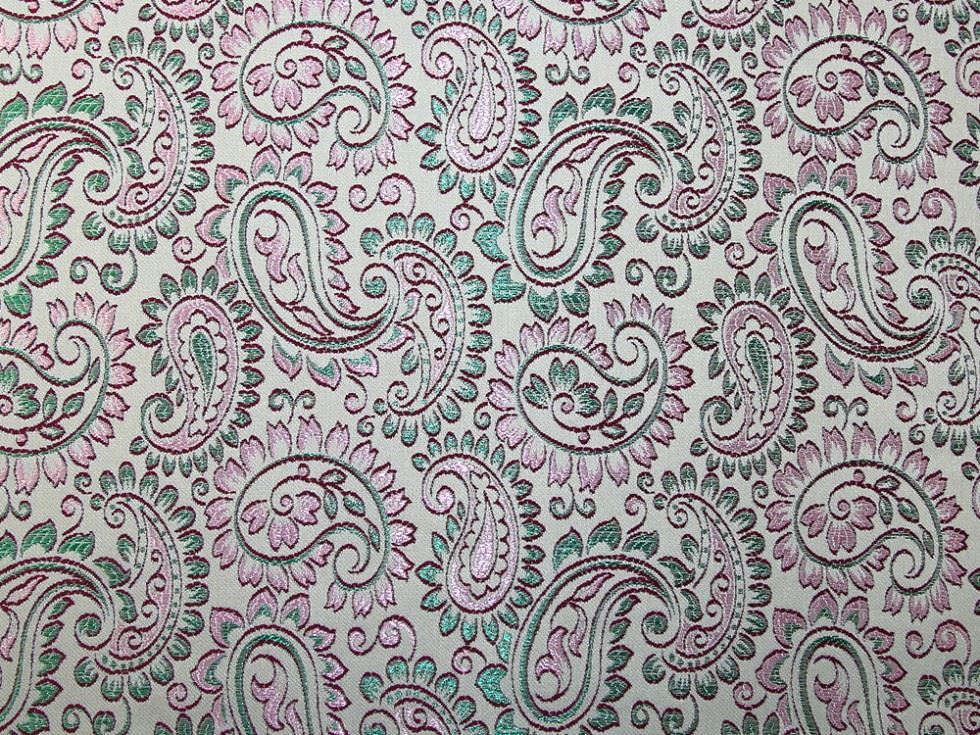 Deadstock Woven Brocade Fabric Green & Pink
 