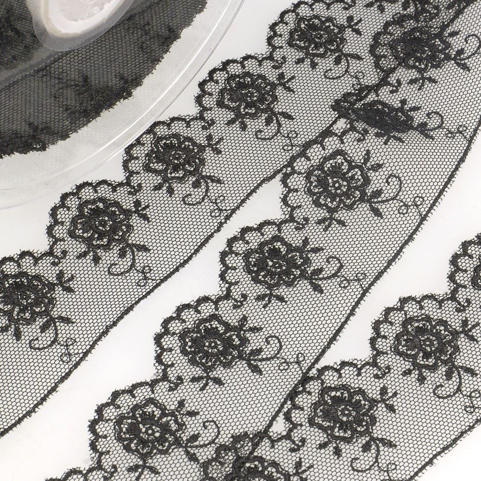 Stephanoise Valenciennes Lace Trim Black