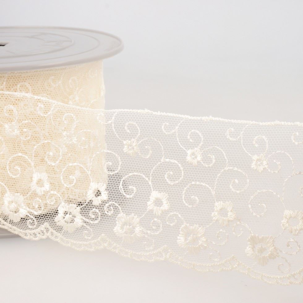 Stephanoise Ivory Embroidery Tulle Lace Trim