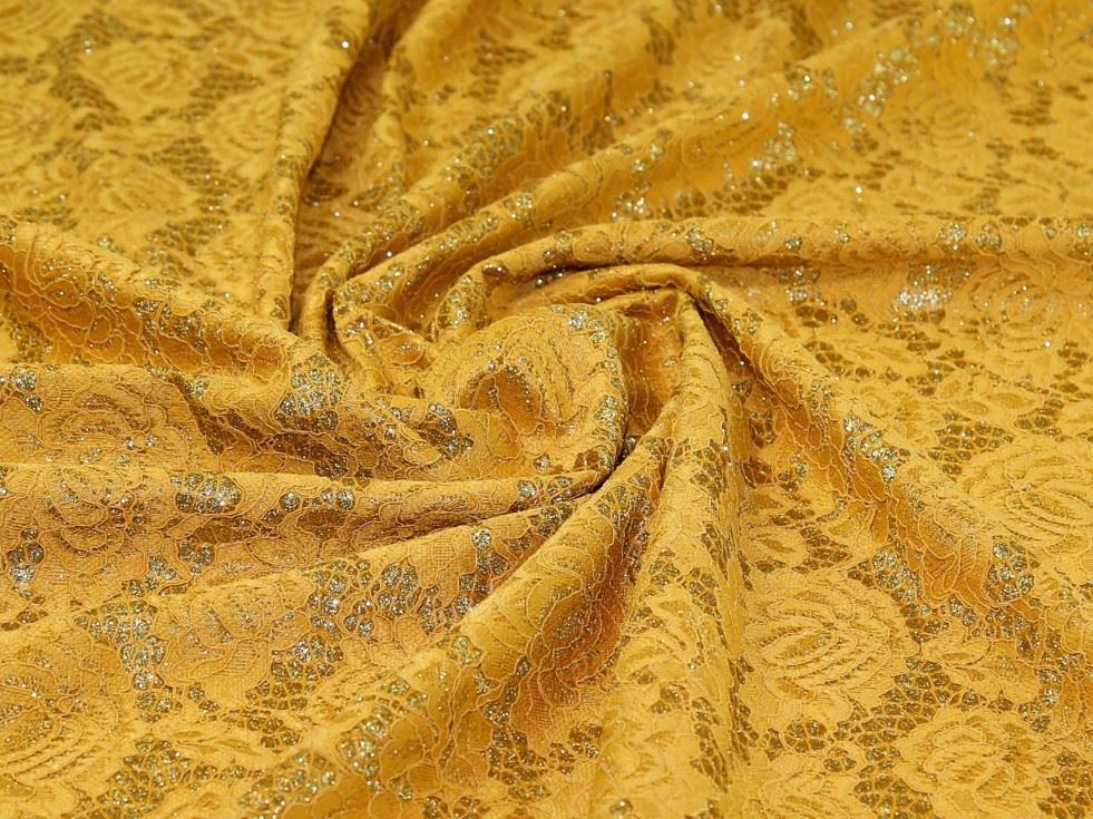 Bright Gold Deadstock Glitter Satin Lace Fabric