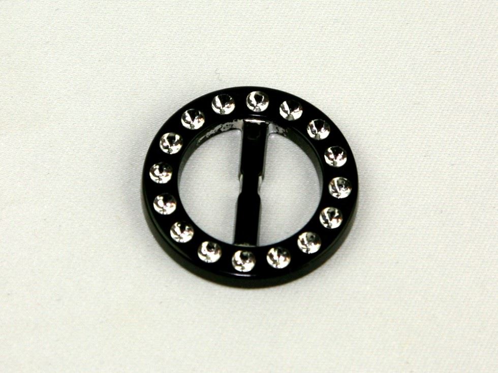 Round Diamante Buckle Black & Silver