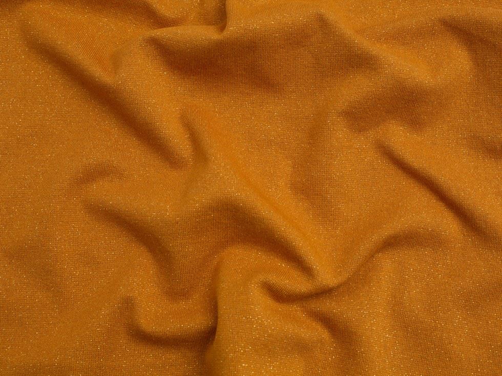 Lurex Tubular Rib Stretch Knit Fabric Ochre & Gold
 