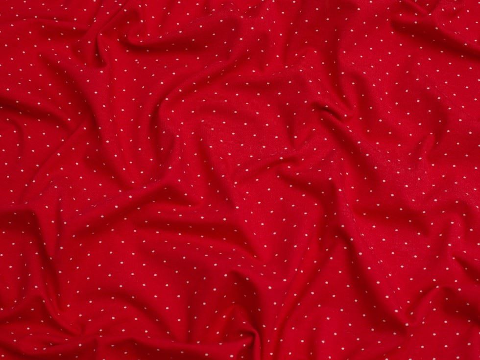 Red Pindot Cotton Jersey Stretch Knit Fabric