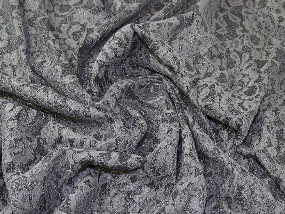 Grey Deadstock Glitter Satin Lace Fabric
