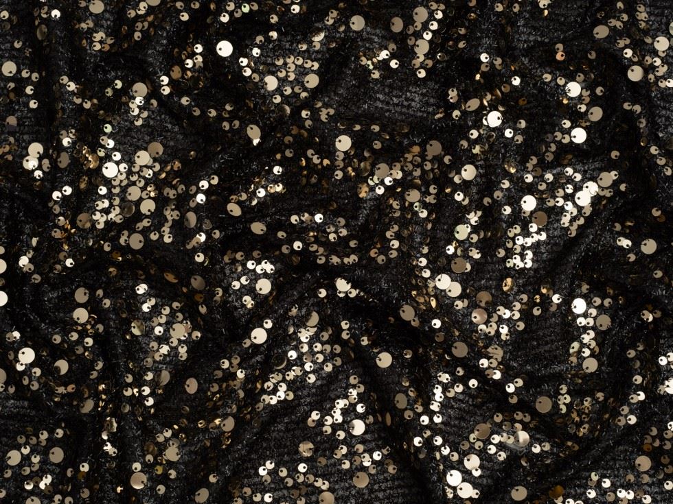 Minerva Core Range Casablanca Sequin Fur Texture Mesh Fabric Black & Gold
 