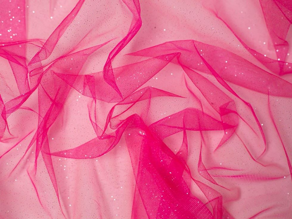 Minerva Core Range Glitter Tulle Net Fabric Flo Pink
 