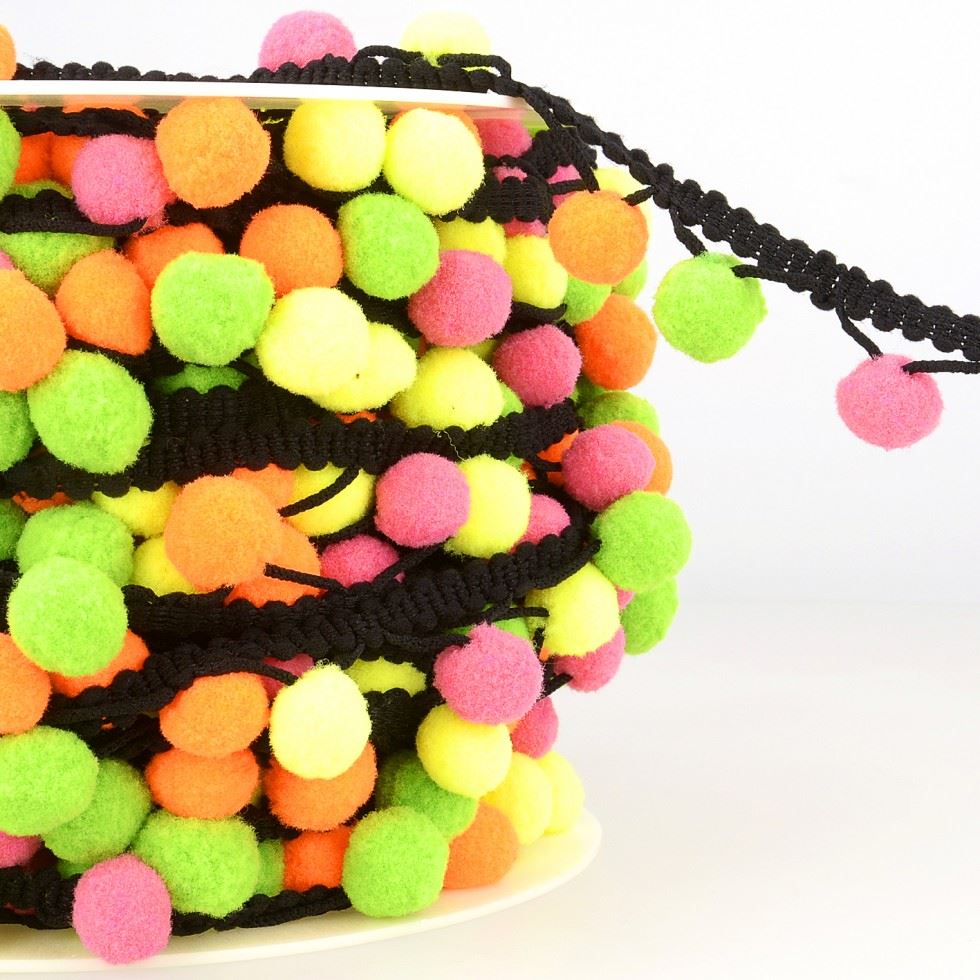 Stephanoise Pom Pom Trim Black Multi