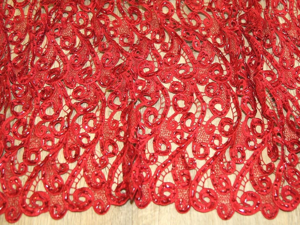 Red Deadstock Heavy Guipure Lace Fabric