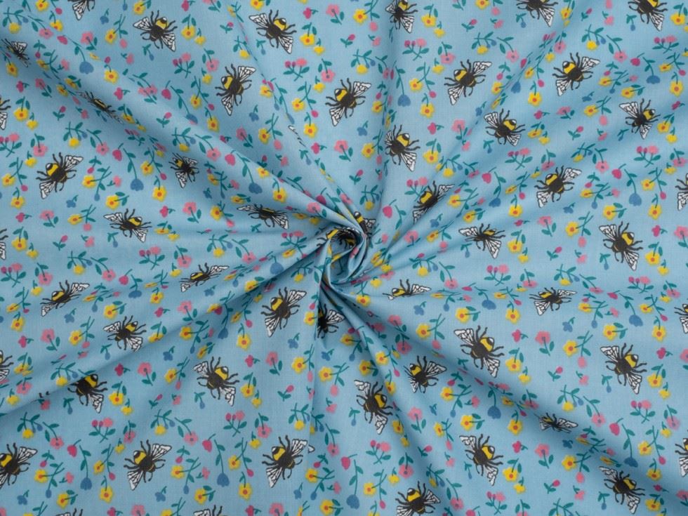 Blue Printed Polycotton Fabric