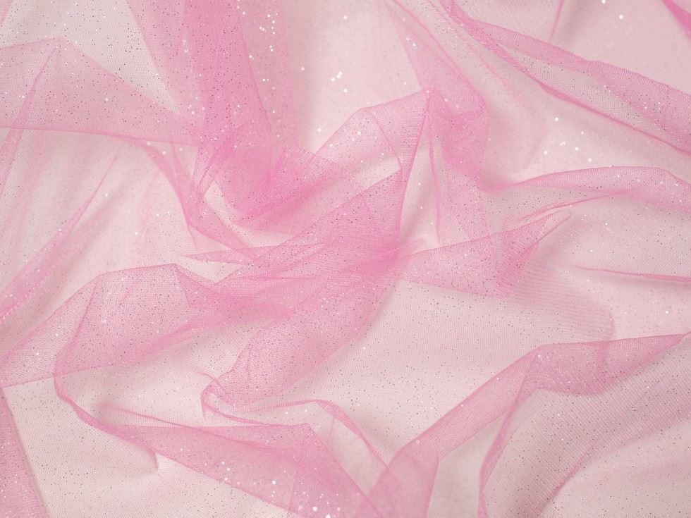 Minerva Core Range Pink Glitter Tulle Net Fabric