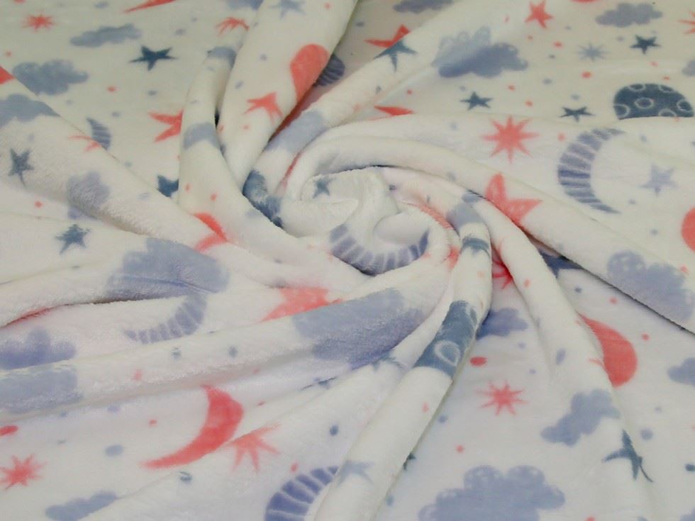 Pink Blue White Deadstock Plush Cuddle Fleece Fabric