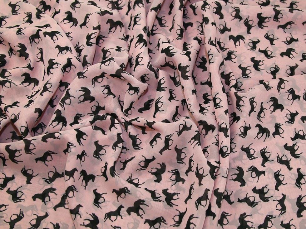 Lady McElroy Sheer Chiffon Fabric Black On Pink
 