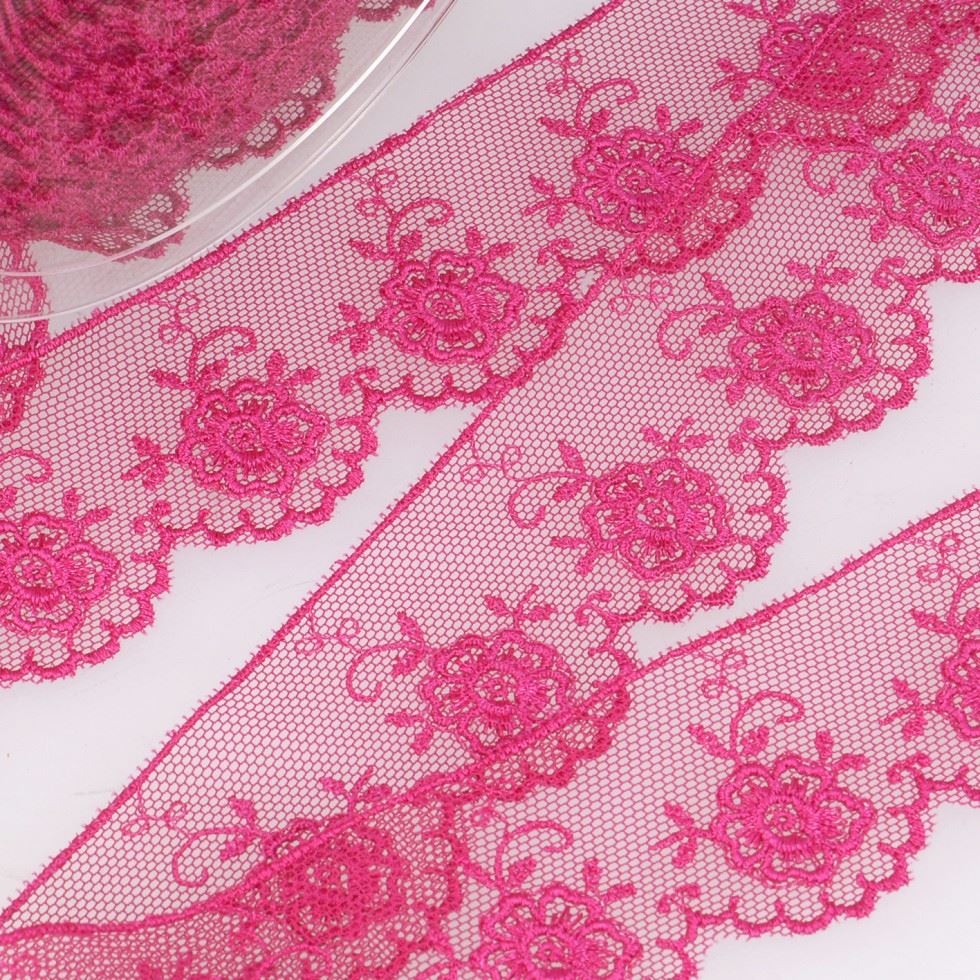 Stephanoise Valenciennes Lace Trim Fuchsia Pink