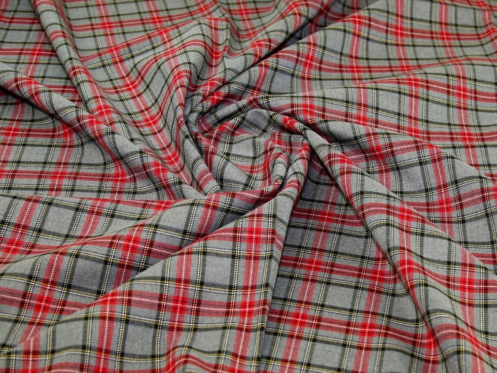 John Louden Red & Grey Poly Viscose Stretch Woven Suiting Fabric