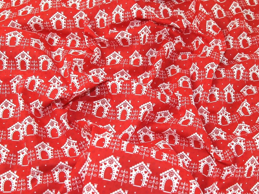Red Printed Polycotton Fabric