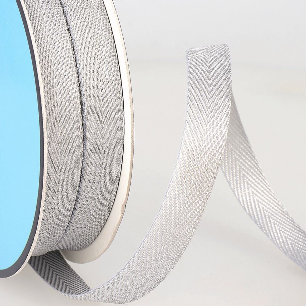 Stephanoise Metallic Twill Tape White & Silver
 