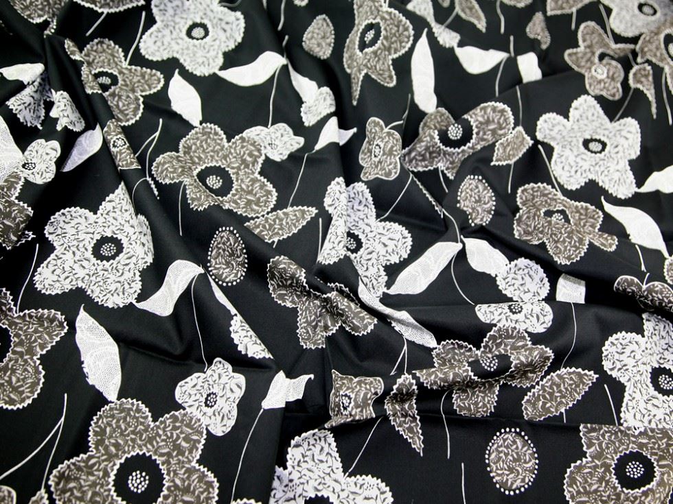 100% Cotton Poplin Fabric Black & Grey