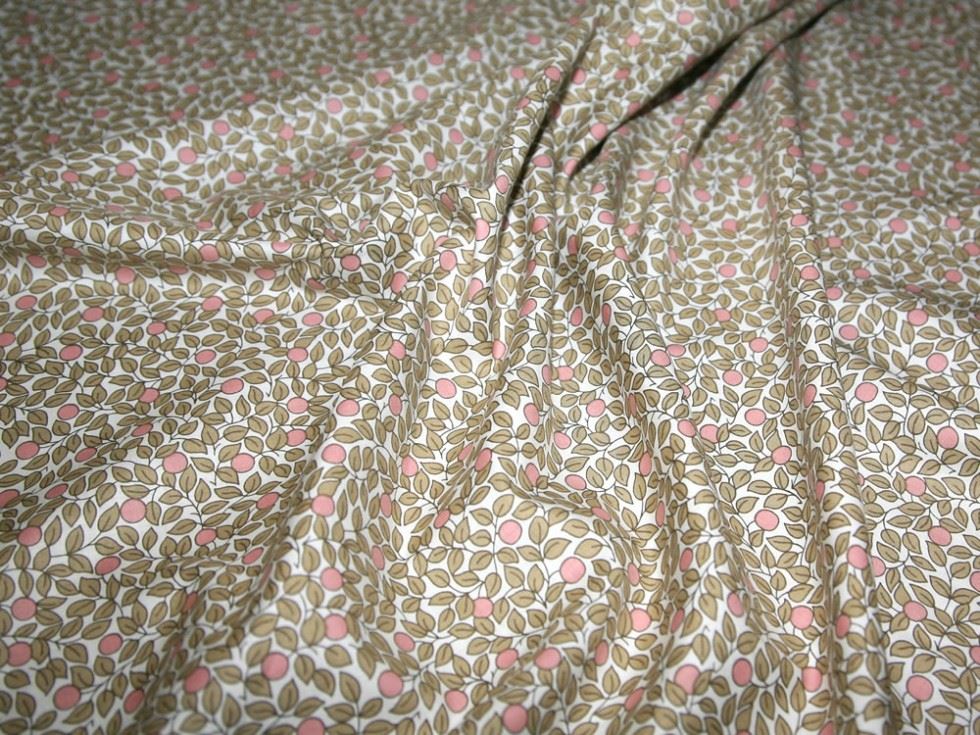 Cotton Lawn Fabric Cream/Brown/Pink
 
