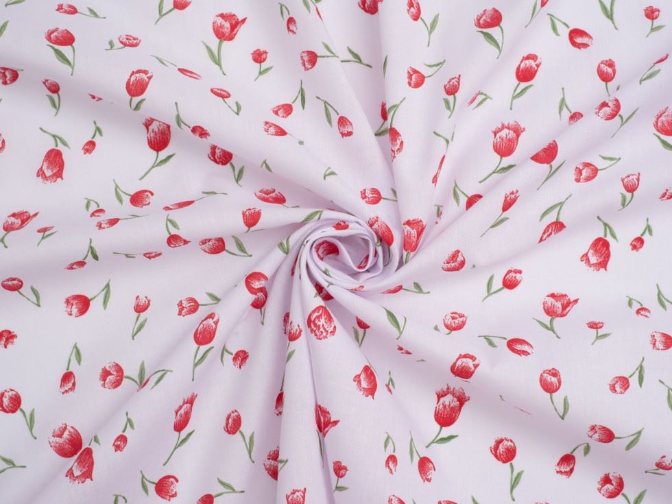 Red Printed Polycotton Fabric
