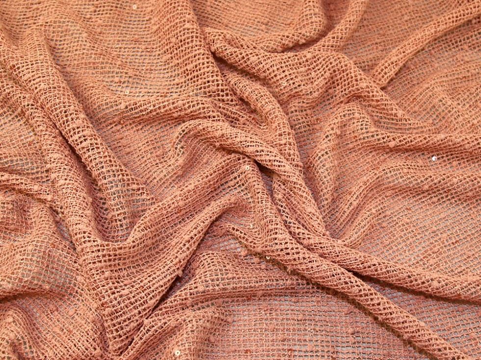 Salmon Deadstock Sequin Lace Fabric